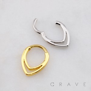 DOUBLE LINED TEARDROP CHEVRON 316L SURGICAL STEEL SEPTUM HINGED SEGMENT RING